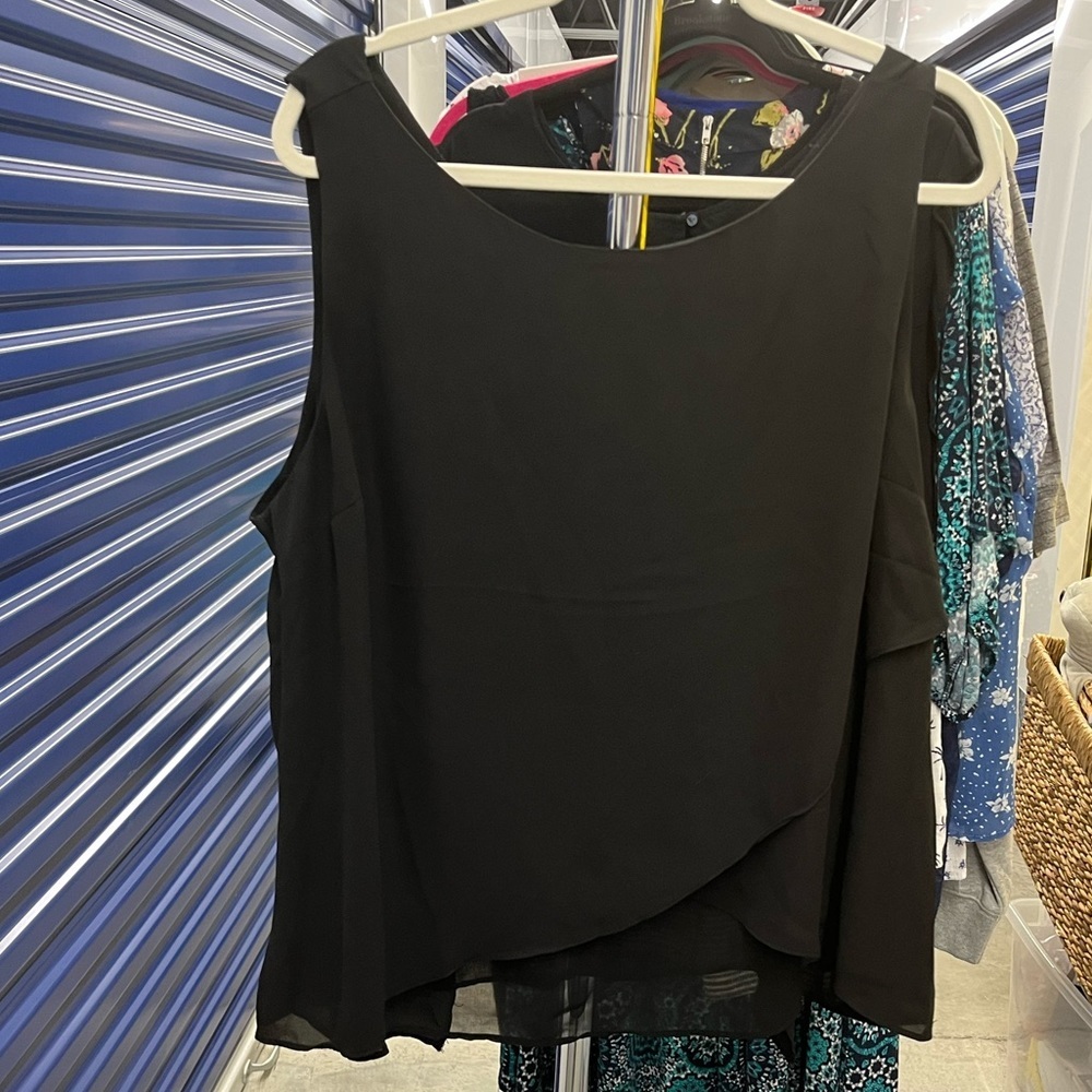 Ambiance | Black Chiffon Double Layer Split Back Top | size 3X